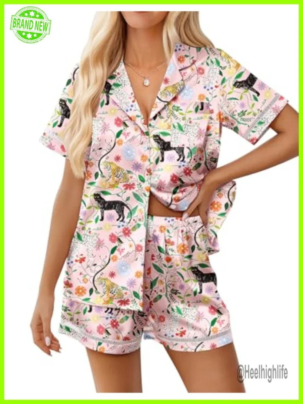 Satin Pajama Sets Short Sleeve 2 Piece Pj Sets with Chest Pocket